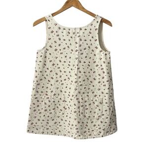 Storia Anthropologie Floral Pinafore Dress Cream Ditsy Rose Mini Dress  Sz Small
